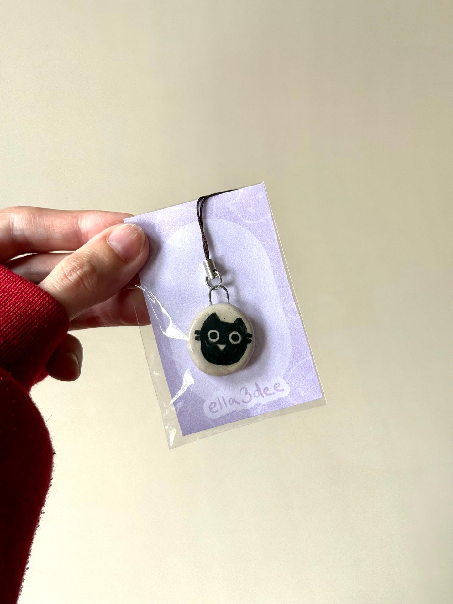 Black Cat White Ceramic Charms | Phone Strap, Necklace, Jewellery
