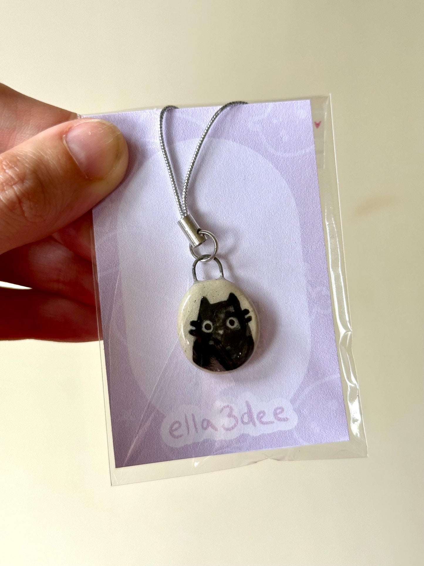 Black Cat White Ceramic Charms | Phone Strap, Necklace, Jewellery