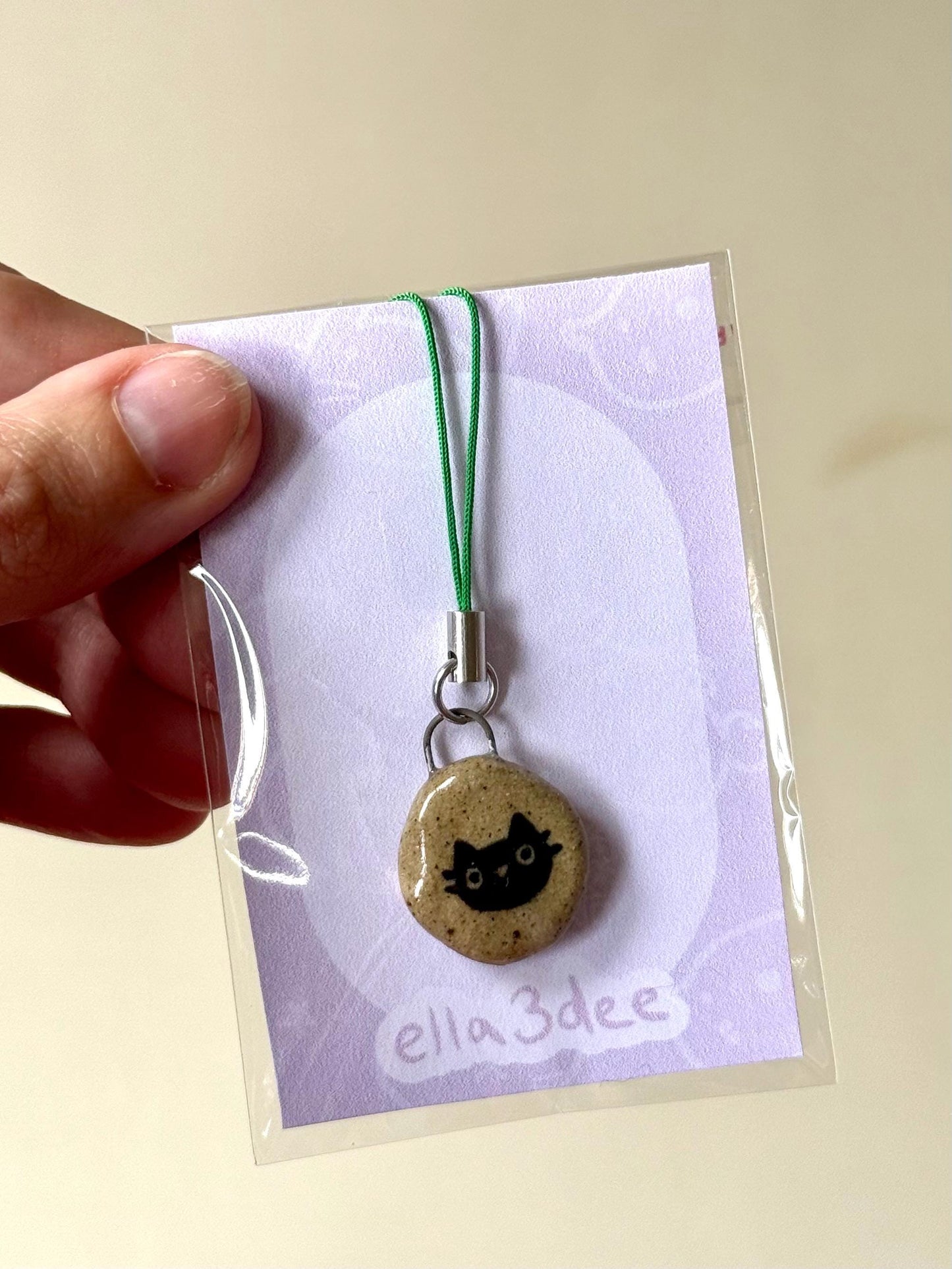 Black Cat Speckled Ceramic Charms | Phone Strap, Necklace, Jewellery