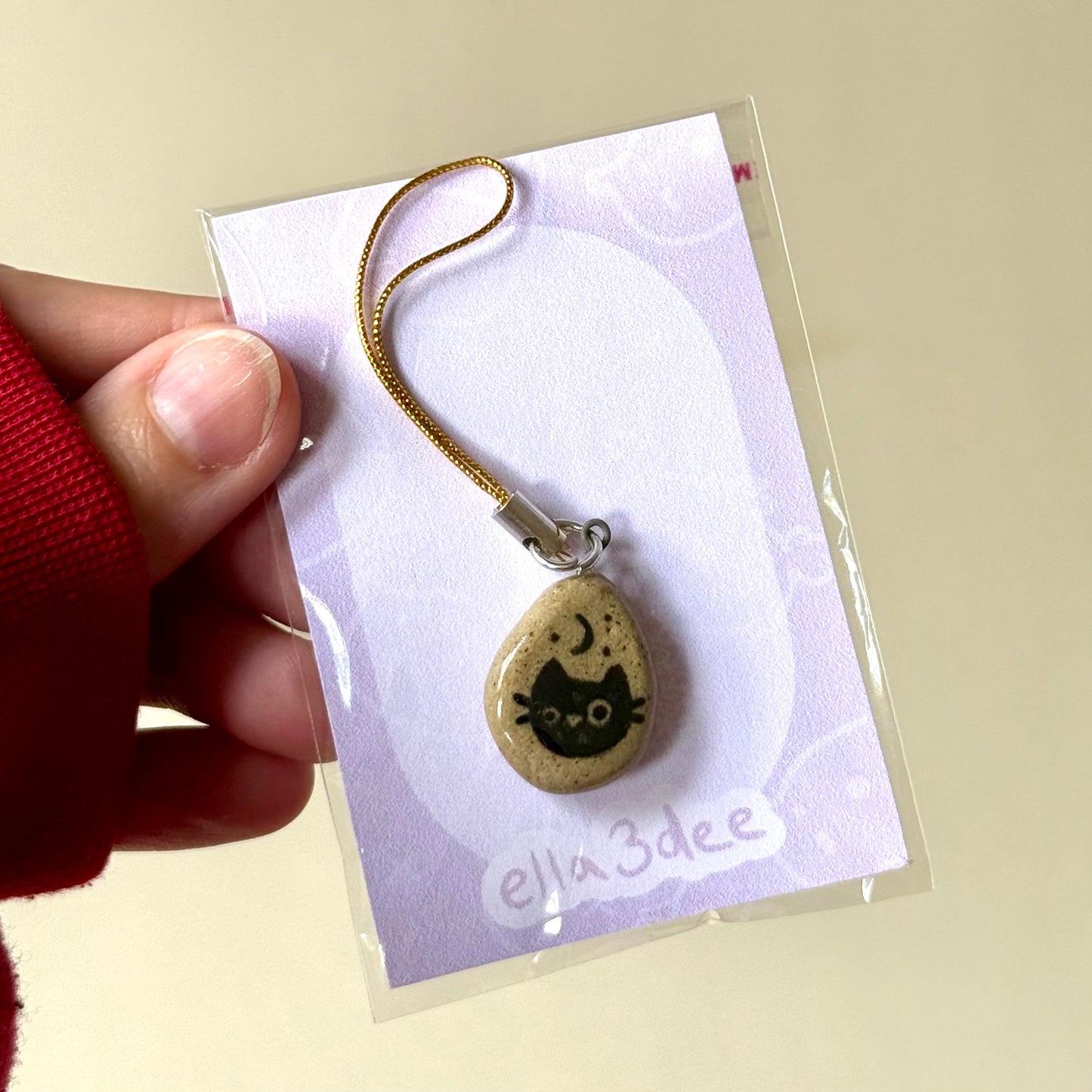 Black Cat Speckled Ceramic Charms | Phone Strap, Necklace, Jewellery