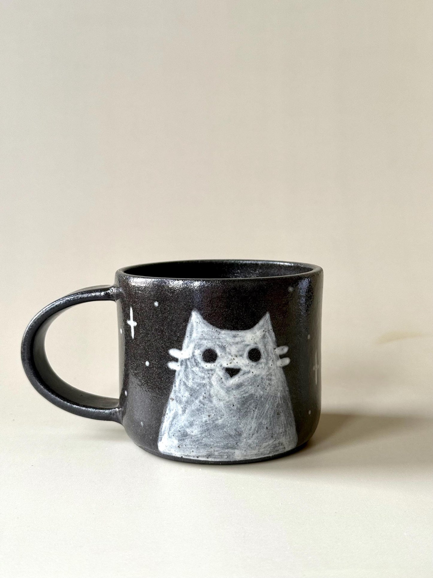 Black Spooky Mountain Cat Handmade Unique Mug