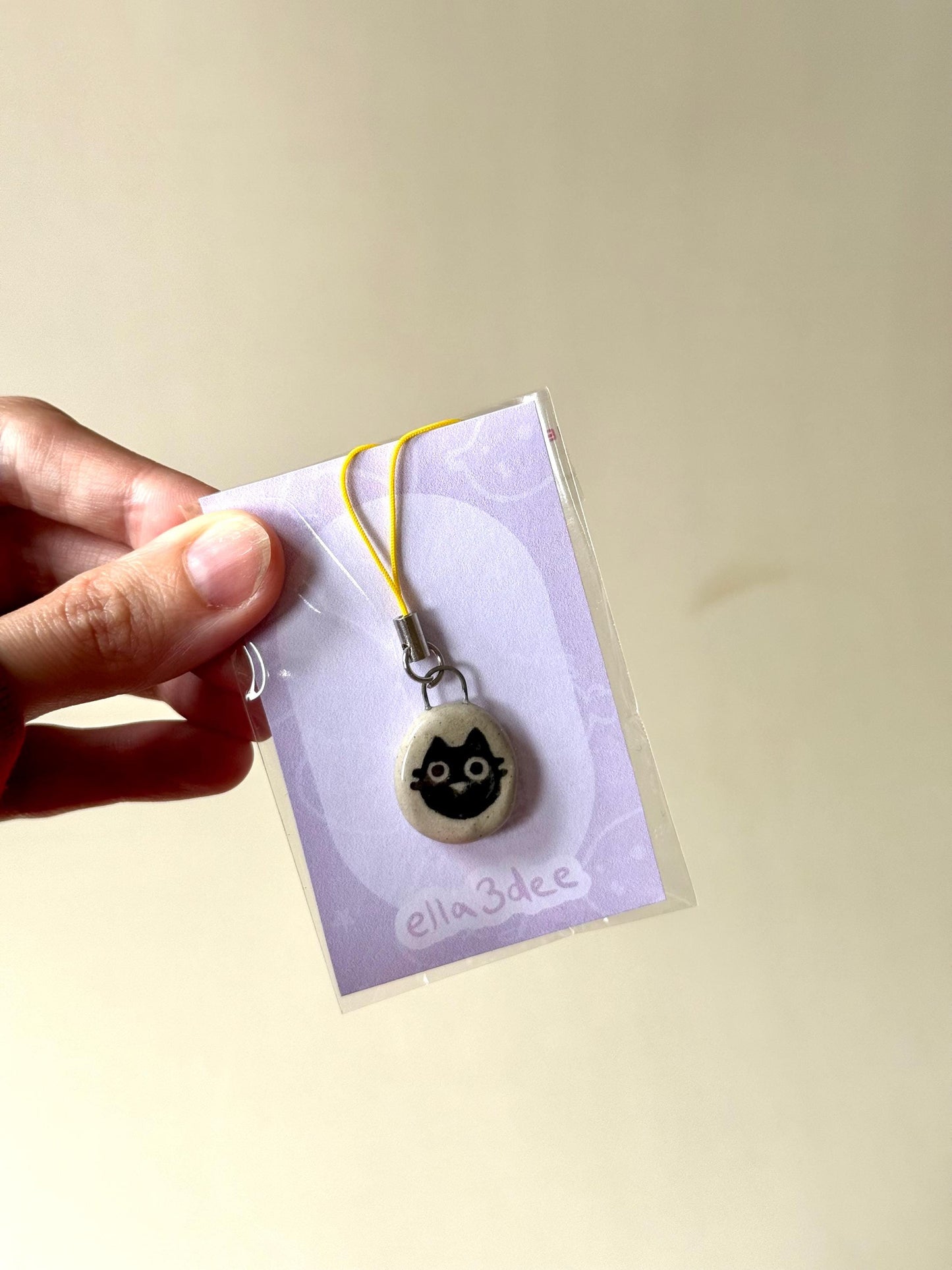 Black Cat White Ceramic Charms | Phone Strap, Necklace, Jewellery