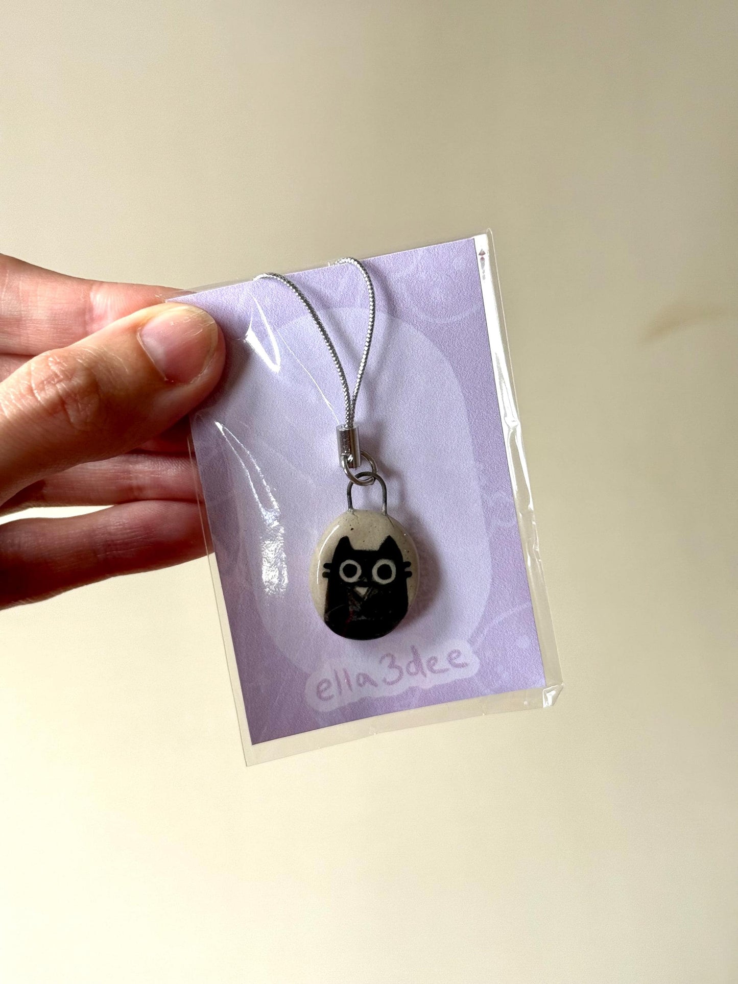 Black Cat White Ceramic Charms | Phone Strap, Necklace, Jewellery