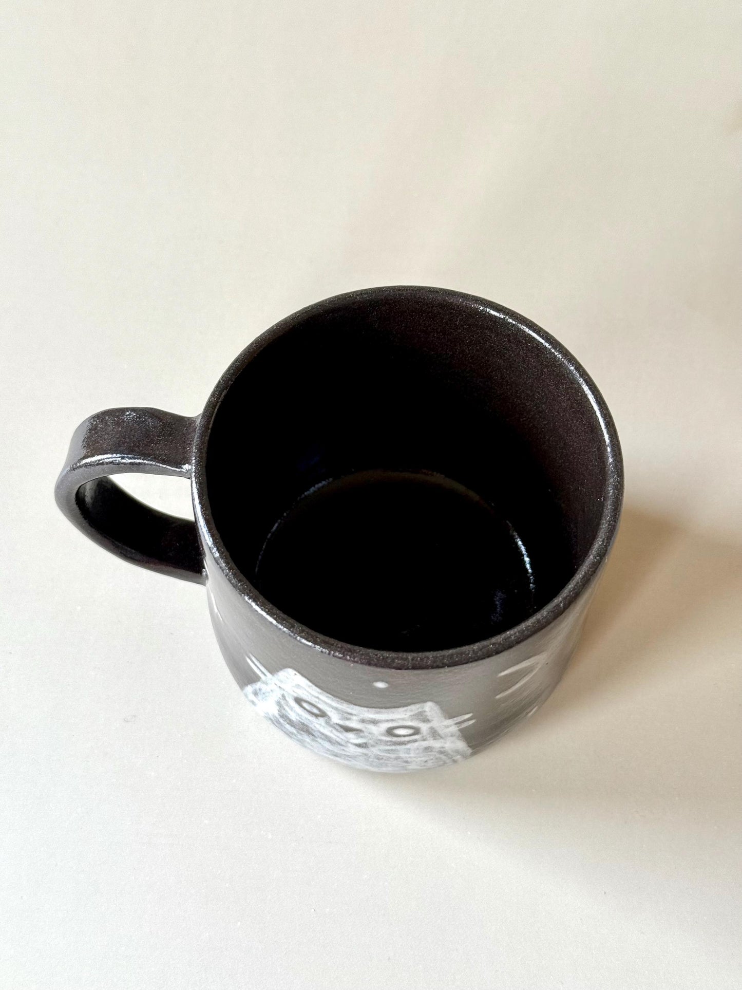 Black Clay Spooky Mountain Cat Handmade Unique Mug