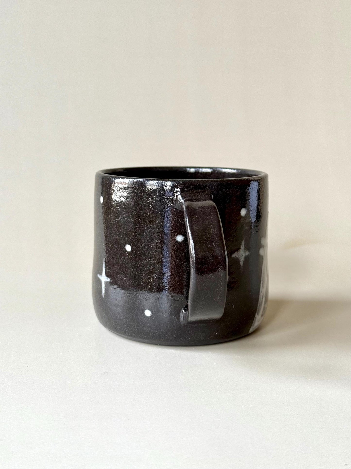 Black Clay Spooky Mountain Cat Handmade Unique Mug