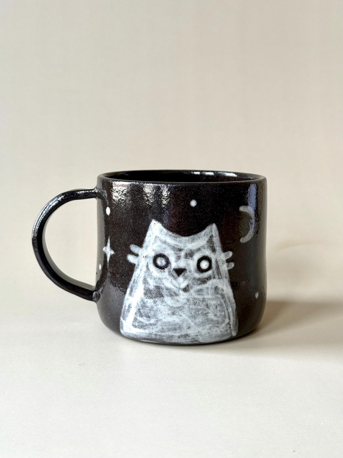 Black Clay Spooky Mountain Cat Handmade Unique Mug