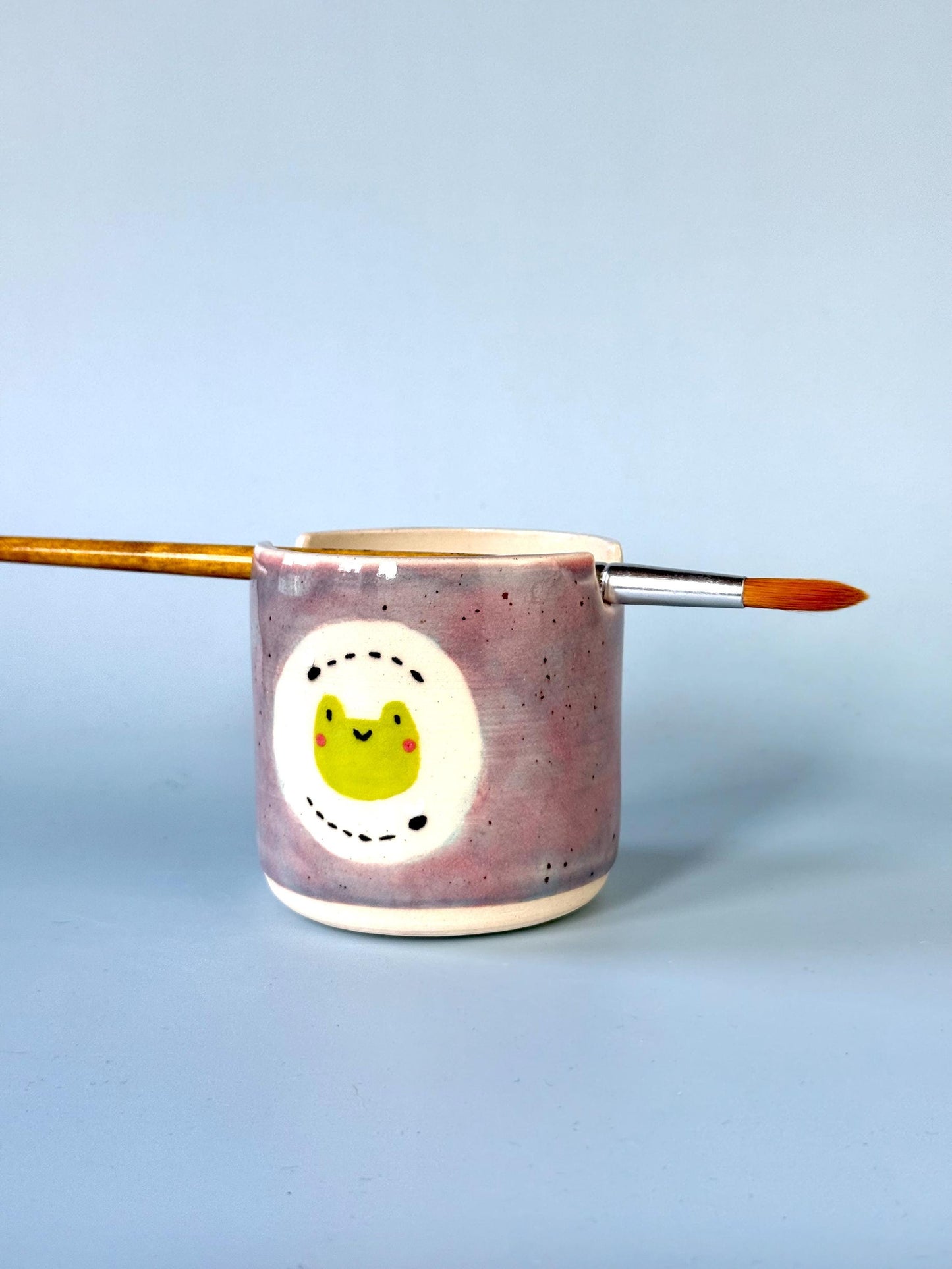 Purple Specled Froggy with Flies Paintbrush Pot / Paint Water Cup