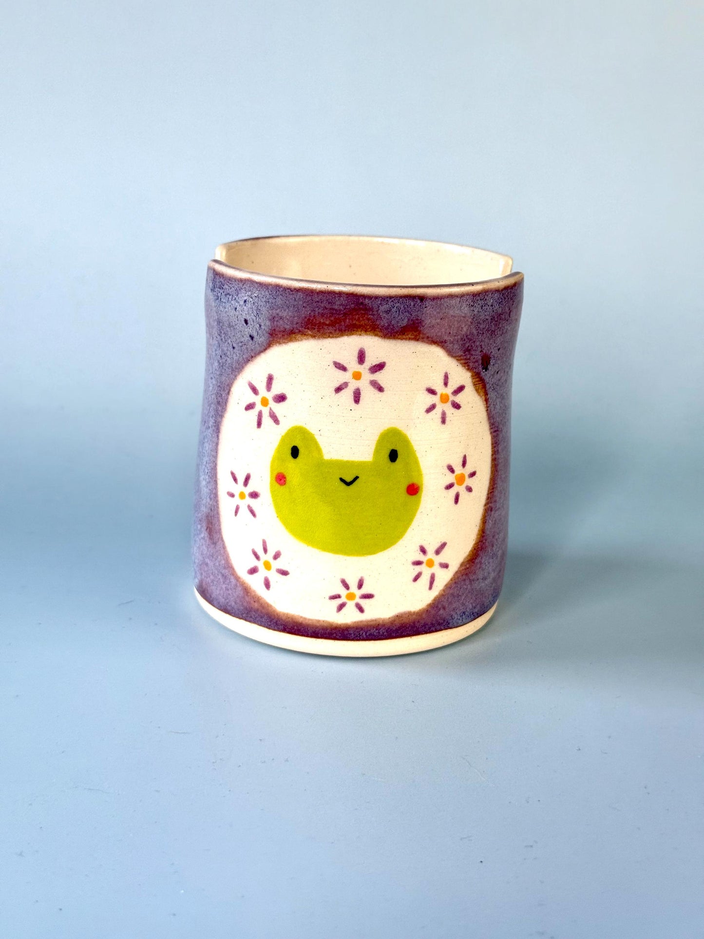 Purple Froggy with Flowers Paintbrush Pot / Paint Water Cup