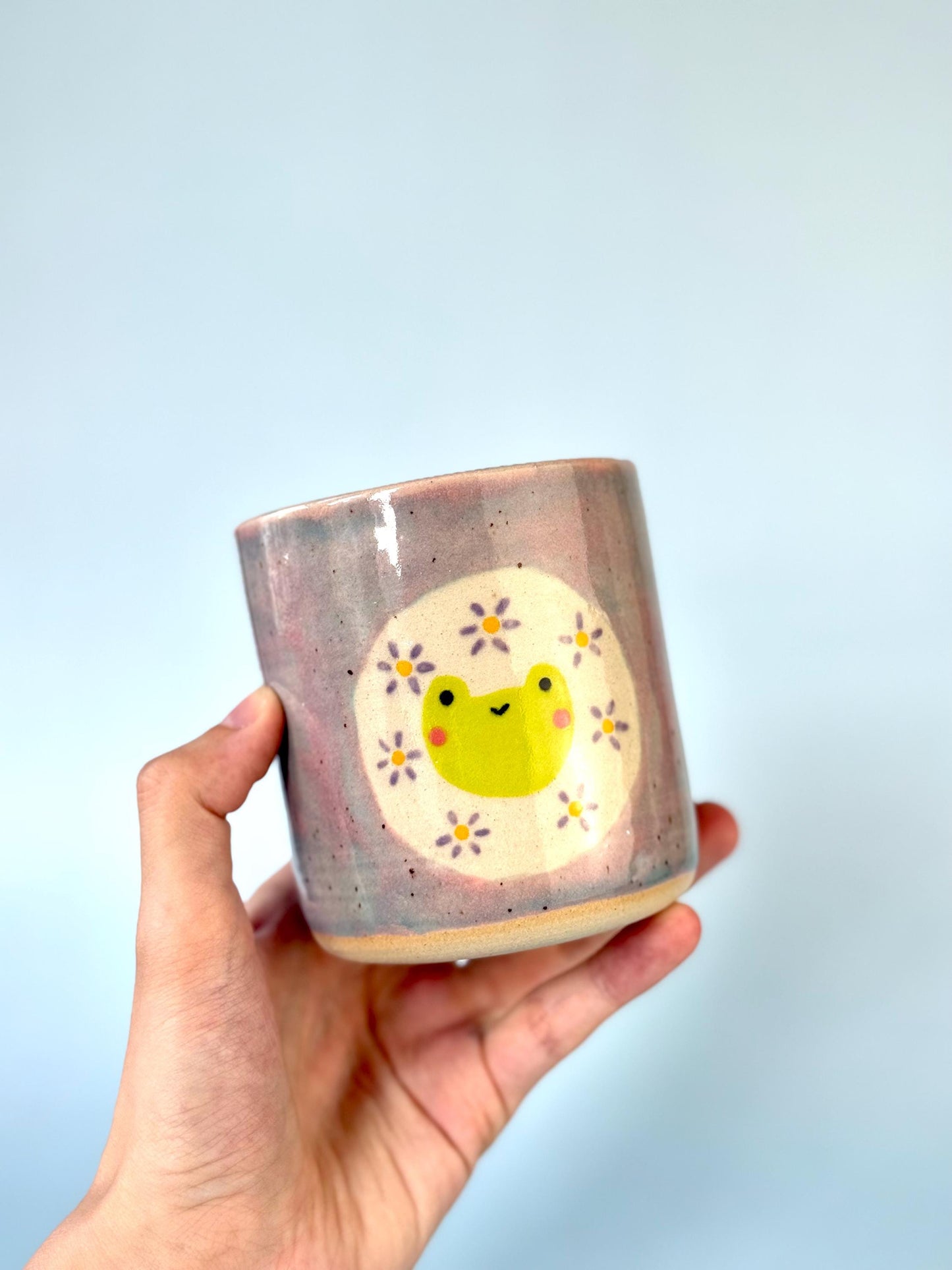 Purple Speckled Frog with Flowers Ceramic Cup / Pot