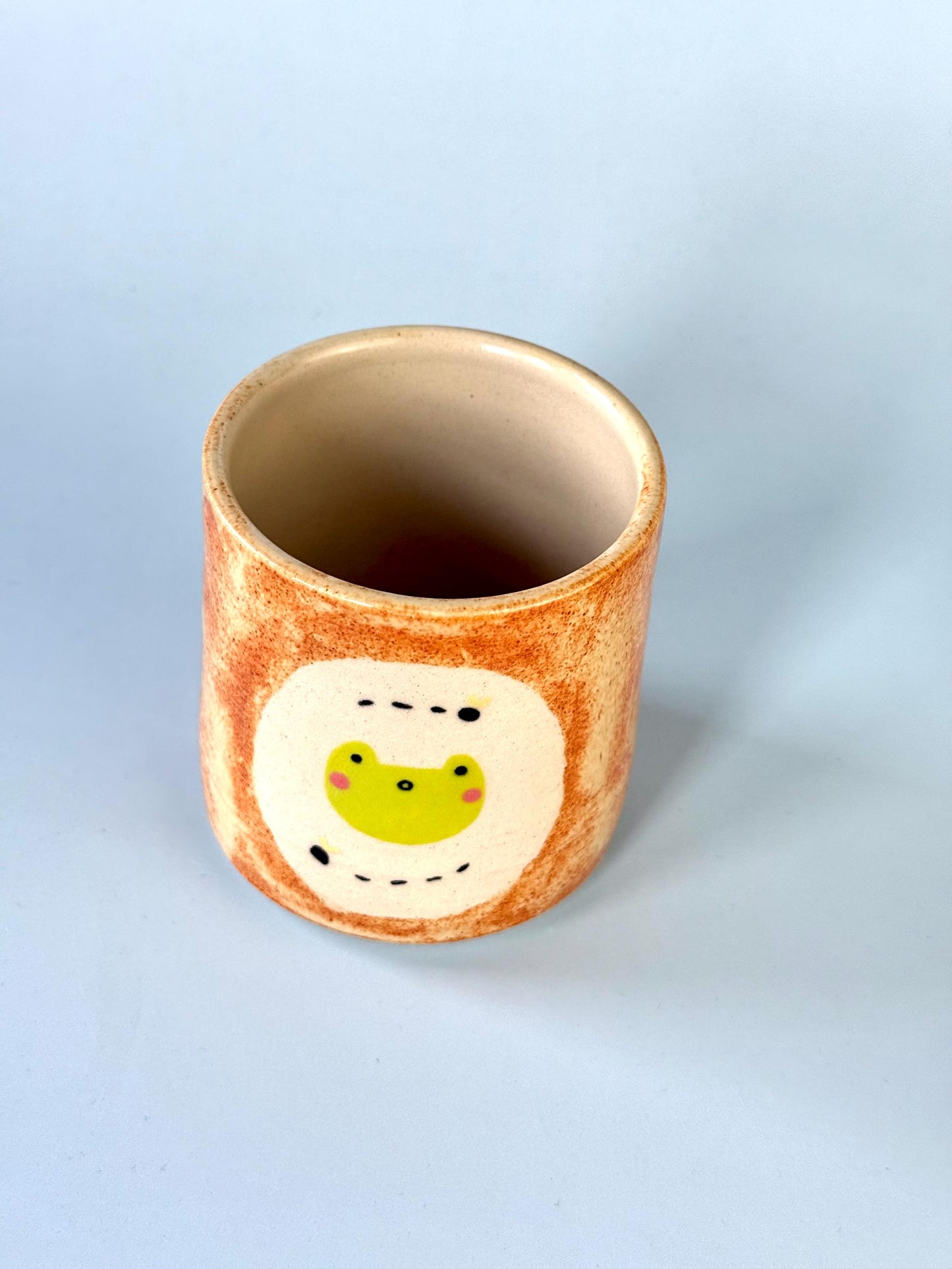 Orange Mottled Frog with Flies Ceramic Cup / Pot
