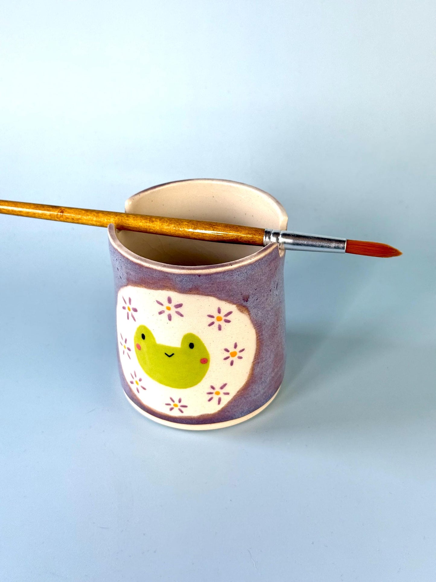 Purple Froggy with Flowers Paintbrush Pot / Paint Water Cup