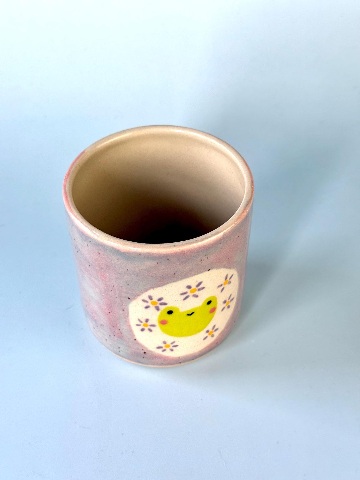 Purple Speckled Frog with Flowers Ceramic Cup / Pot