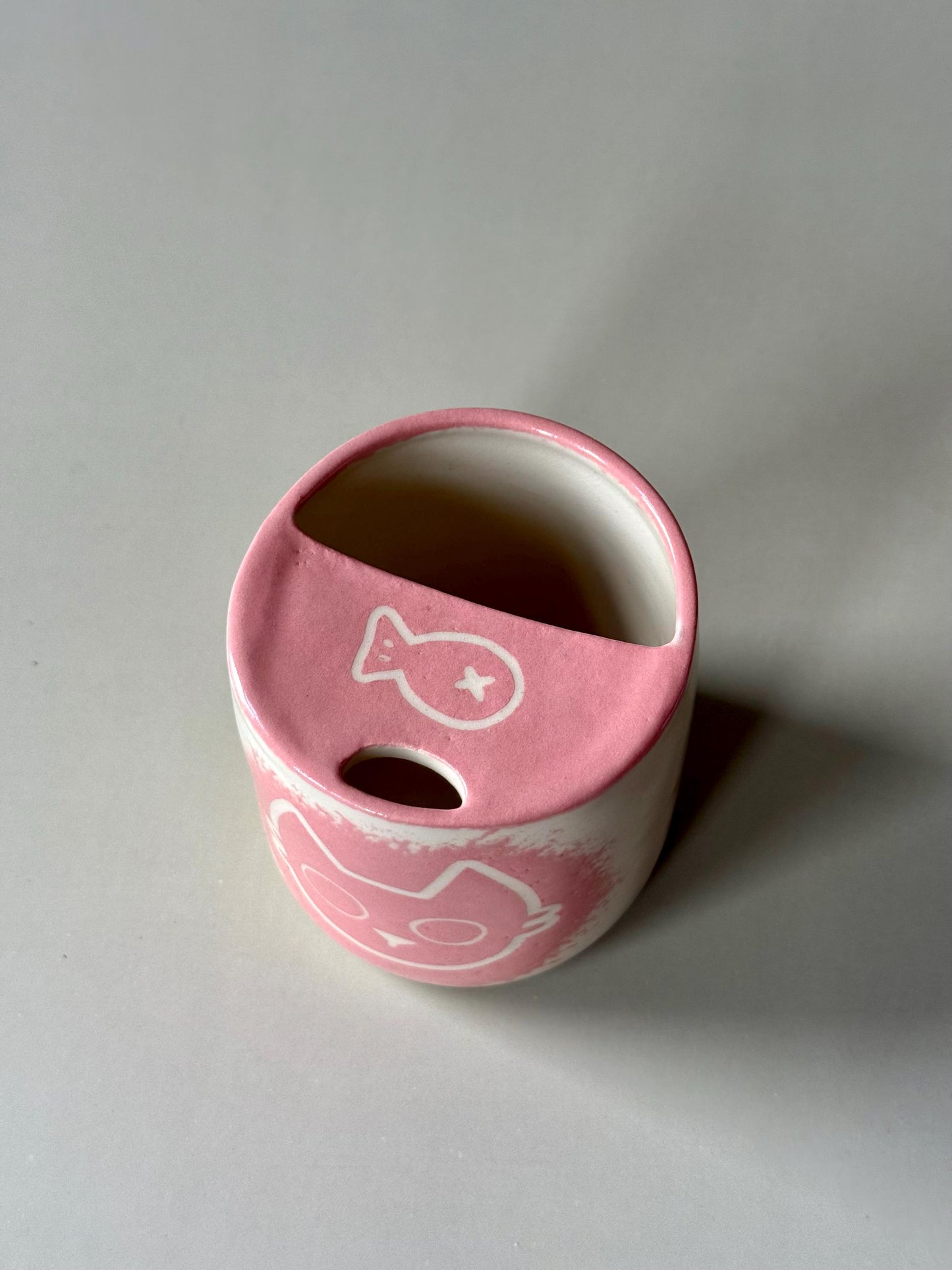 Ceramic Pink Kitty Travel Mug Handmade