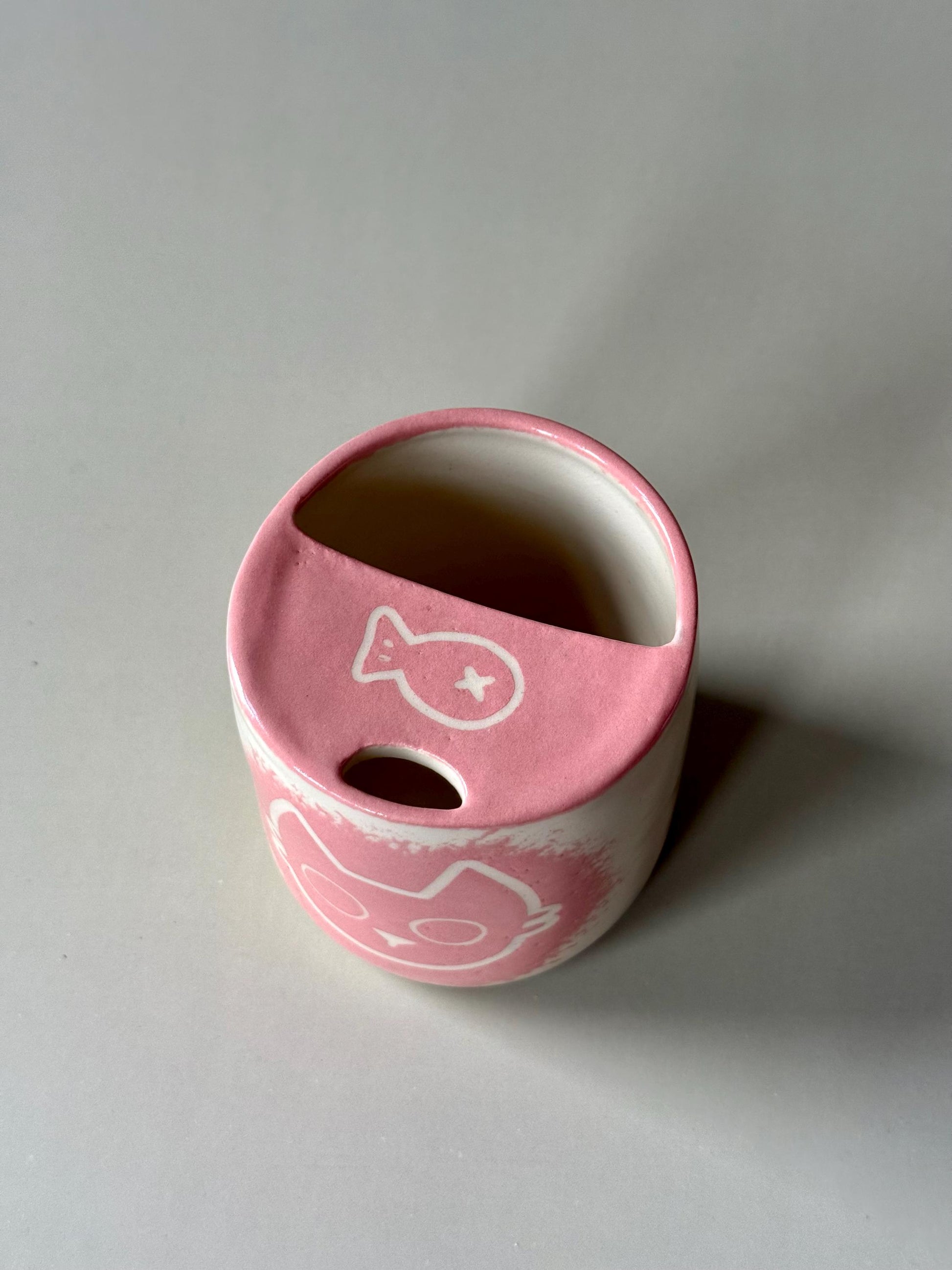 Ceramic Pink Kitty Travel Mug Handmade