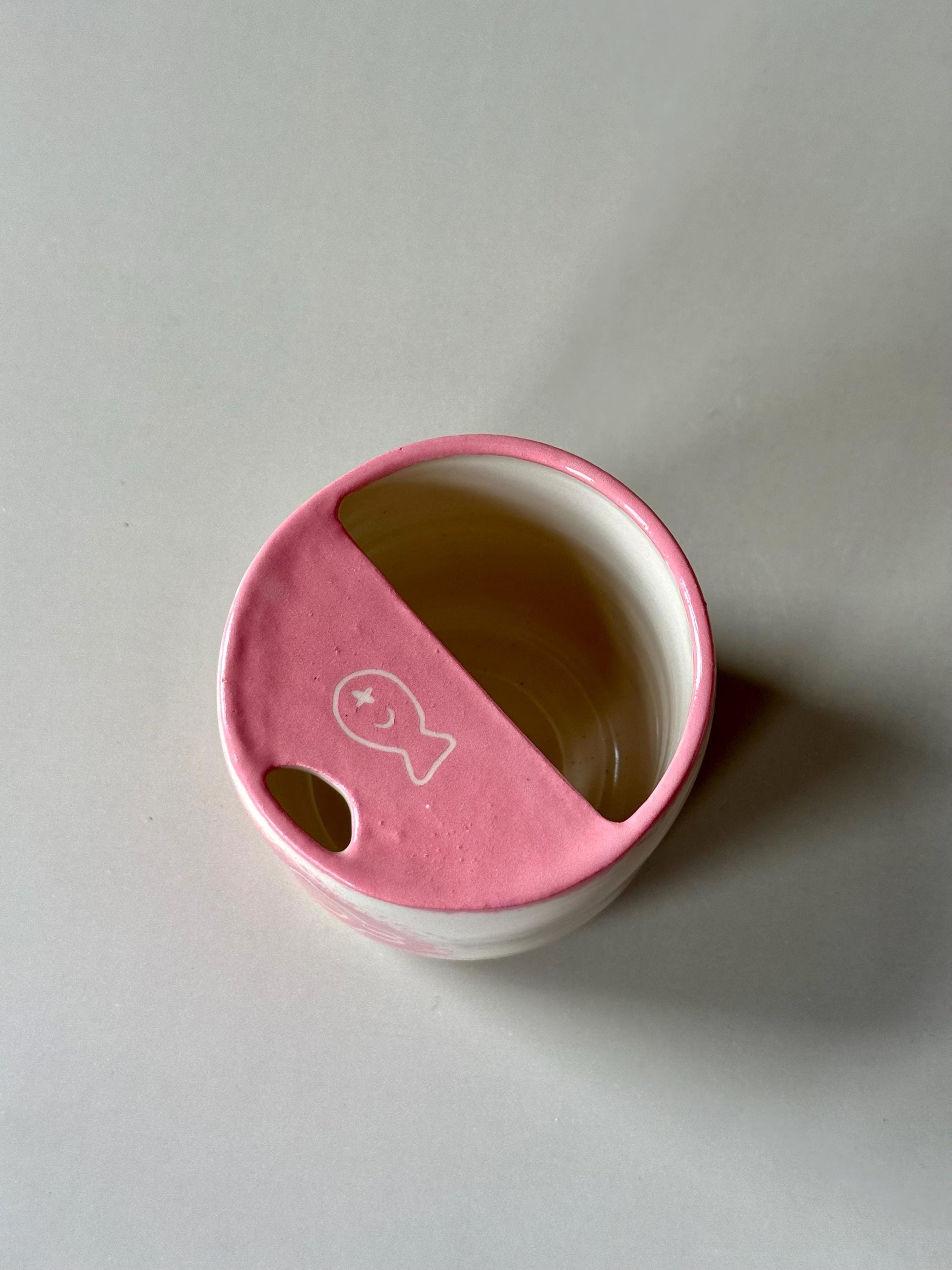 Ceramic Pink Kitty Travel Mug Handmade