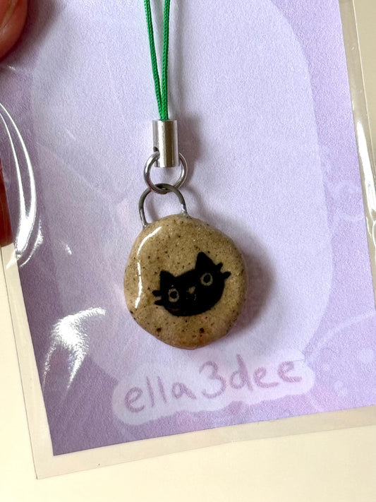 Black Cat Speckled Ceramic Charms | Phone Strap, Necklace, Jewellery