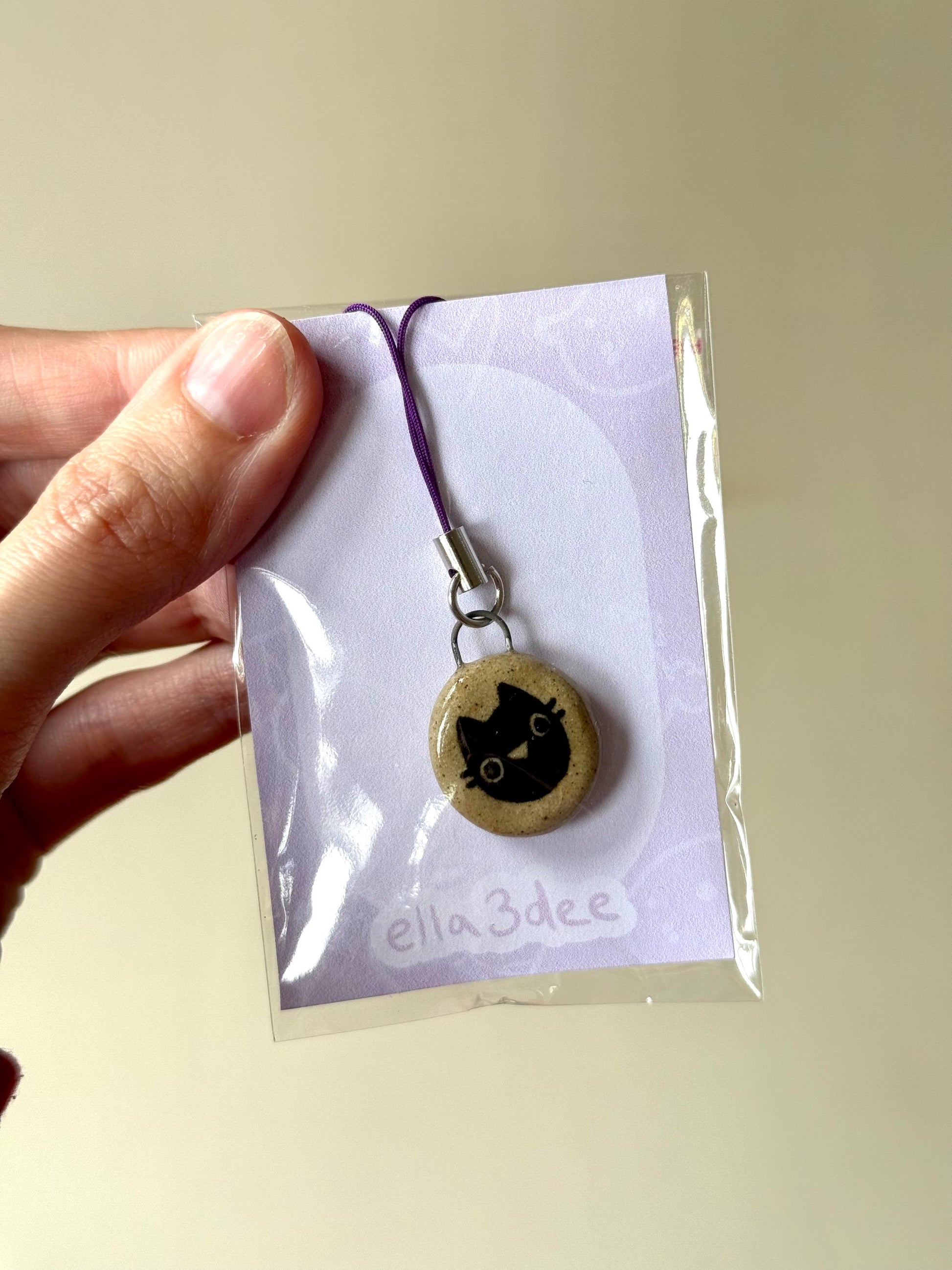 Black Cat Speckled Ceramic Charms | Phone Strap, Necklace, Jewellery
