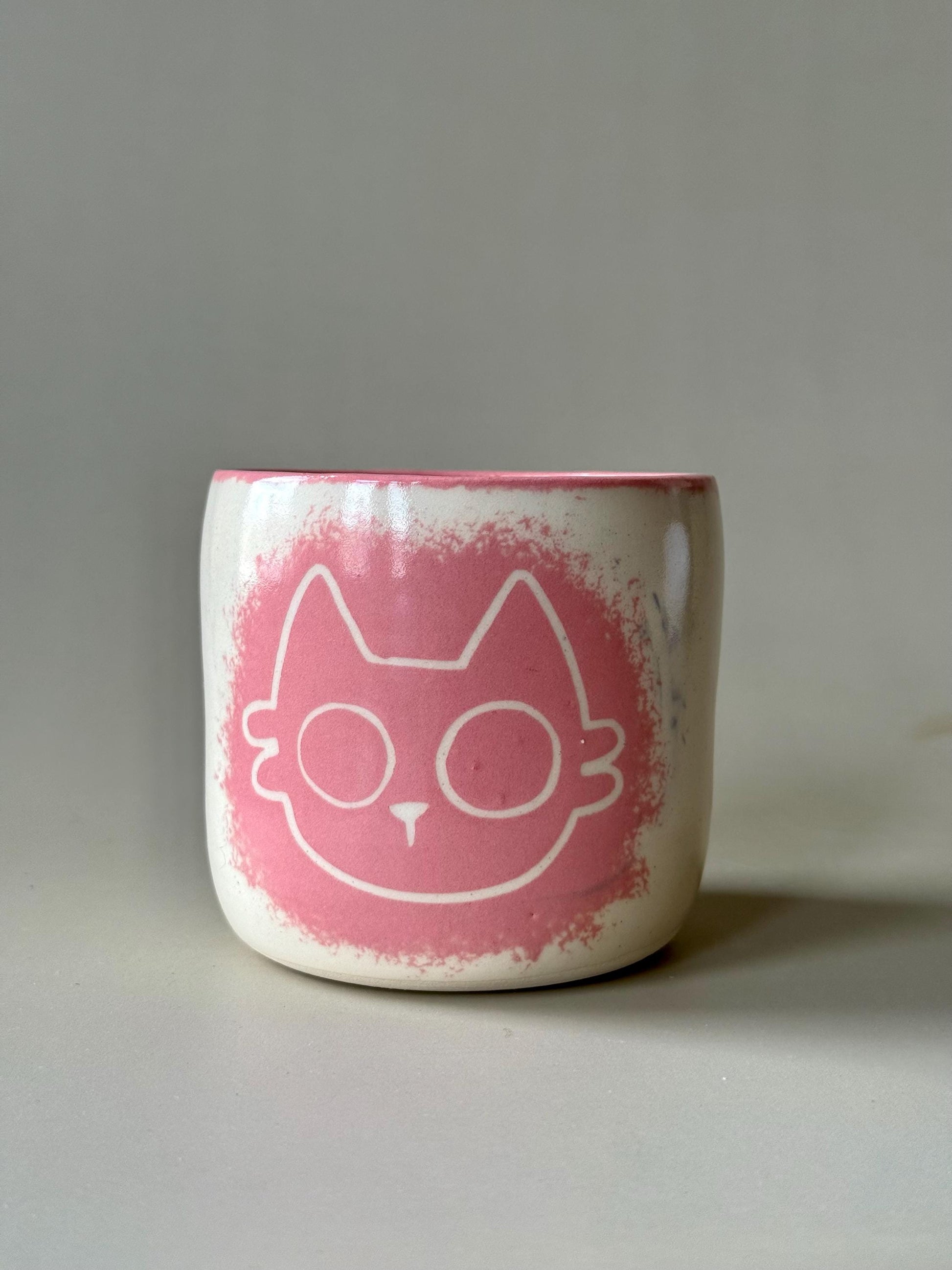 Ceramic Pink Kitty Travel Mug Handmade
