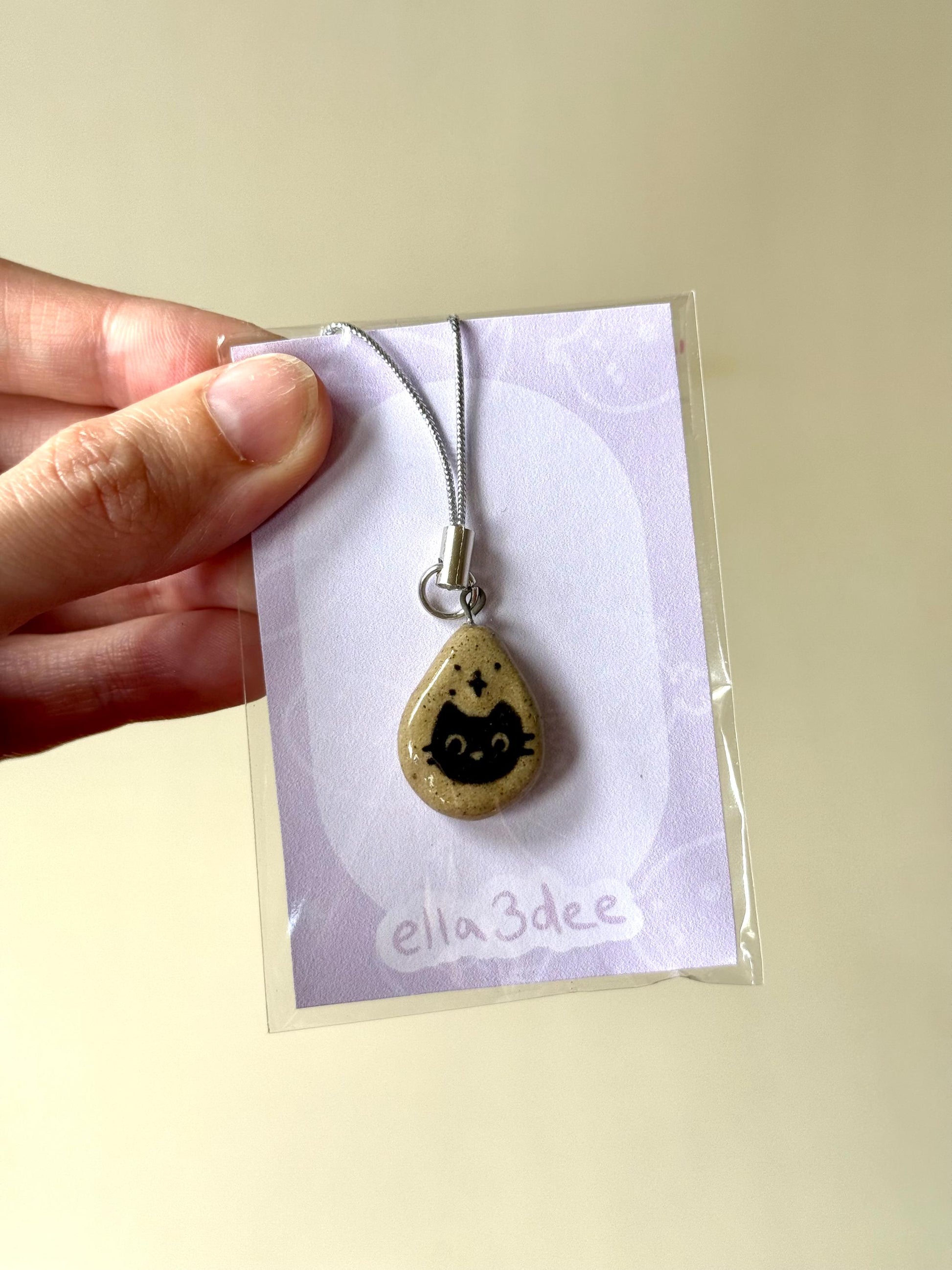 Black Cat Speckled Ceramic Charms | Phone Strap, Necklace, Jewellery