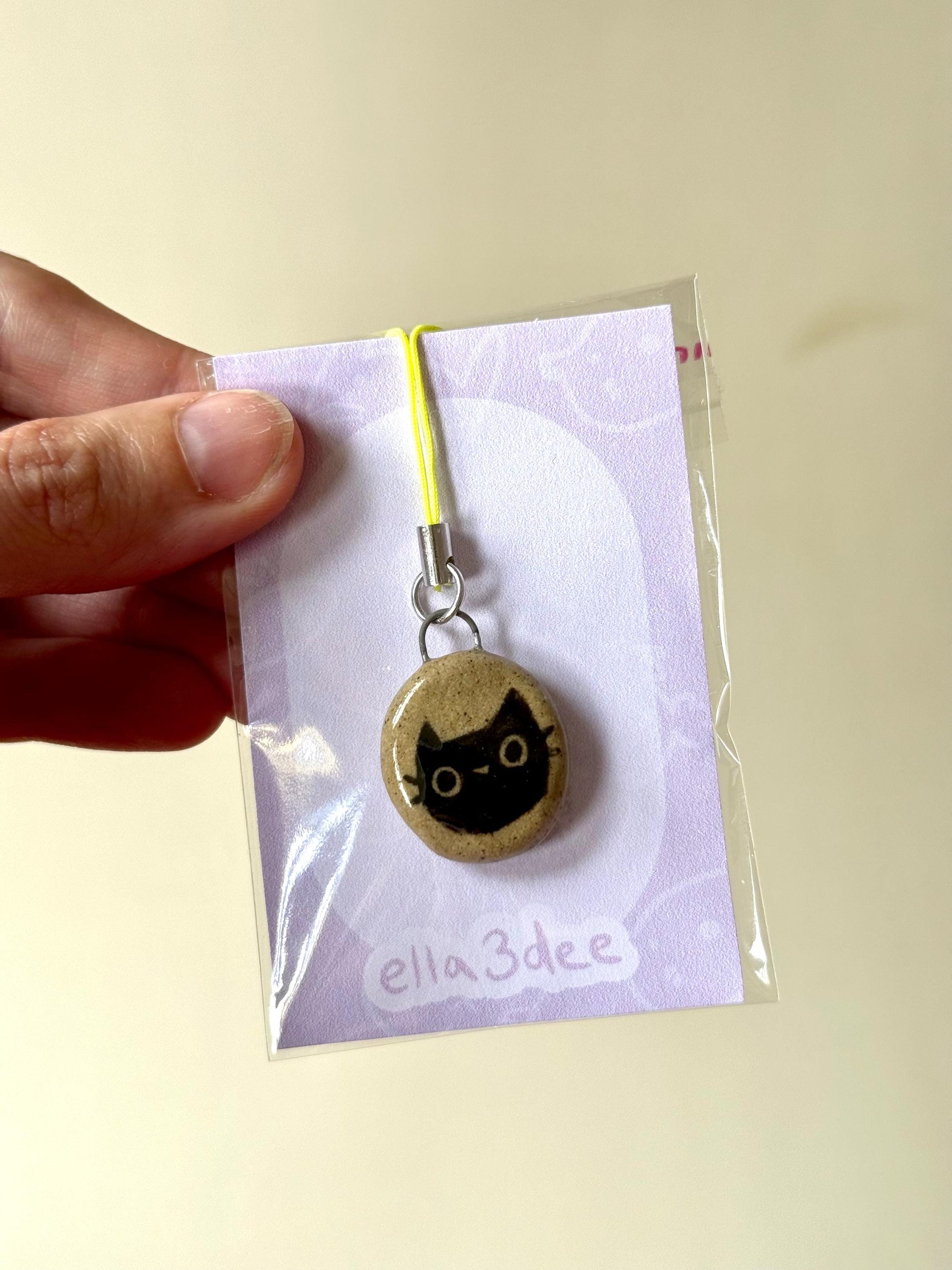 Black Cat Speckled Ceramic Charms | Phone Strap, Necklace, Jewellery