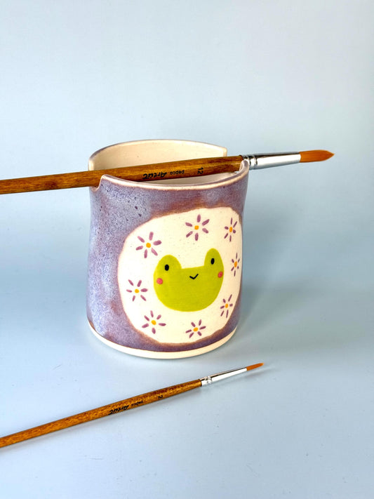 Purple Froggy with Flowers Paintbrush Pot / Paint Water Cup