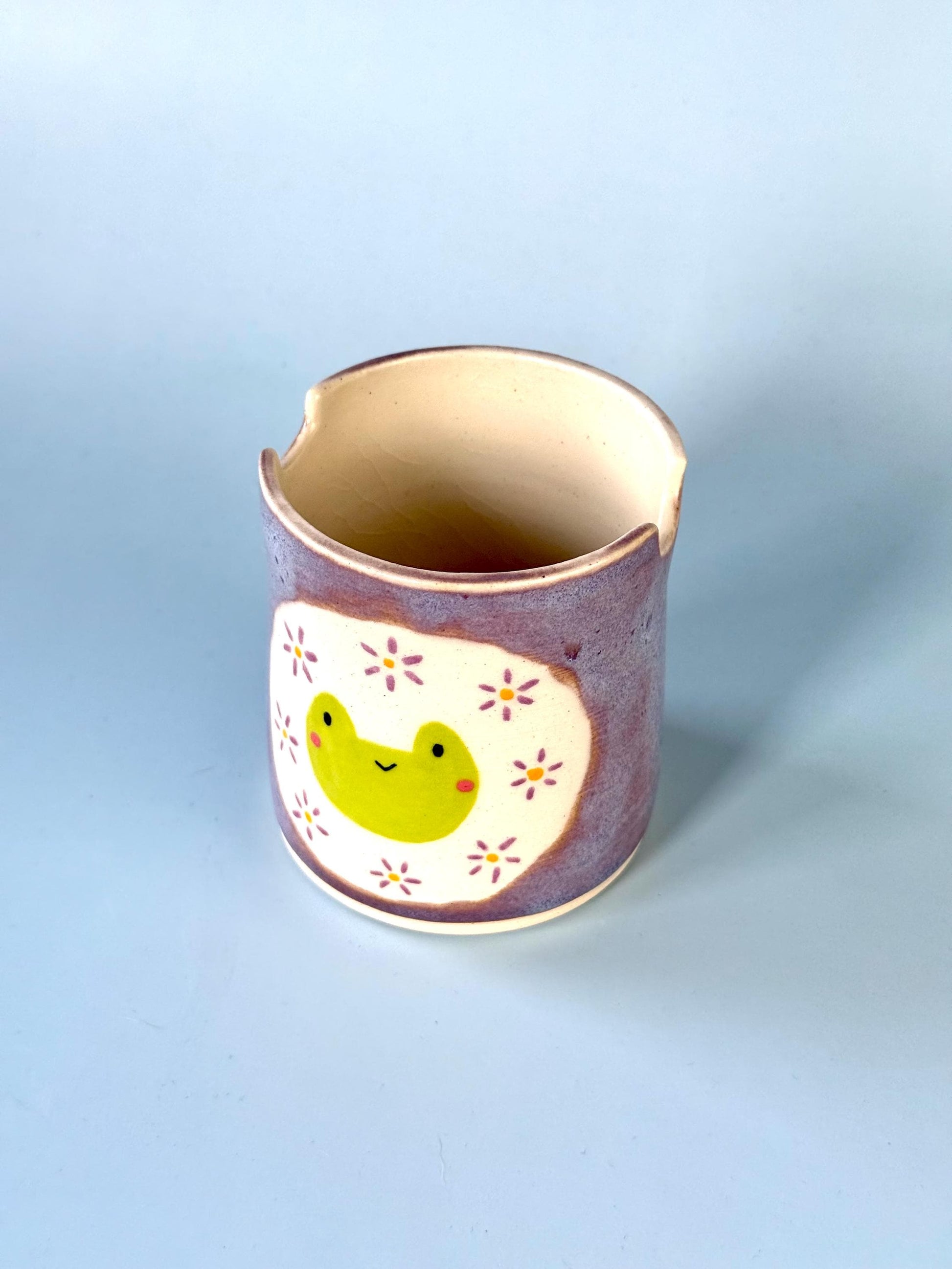 Purple Froggy with Flowers Paintbrush Pot / Paint Water Cup