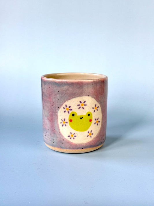 Purple Speckled Frog with Flowers Ceramic Cup / Pot