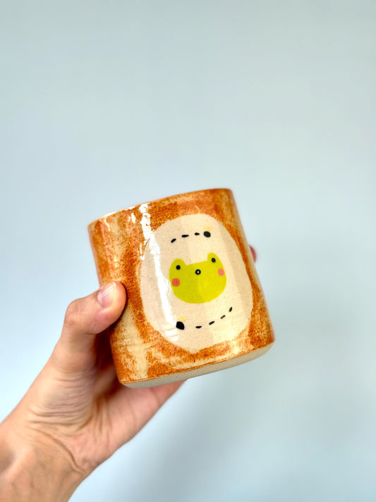 Orange Mottled Frog with Flies Ceramic Cup / Pot