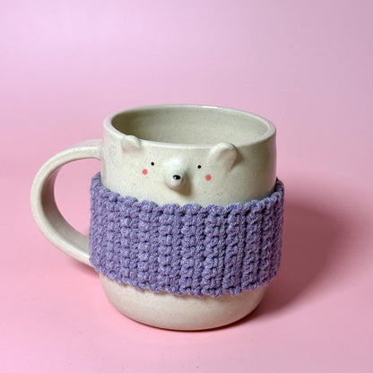Purple Crochet Cozy Jumper Bear Mug