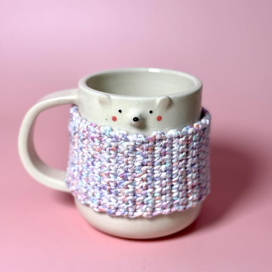 Pastel Pink Crochet Cozy Jumper Bear Mug