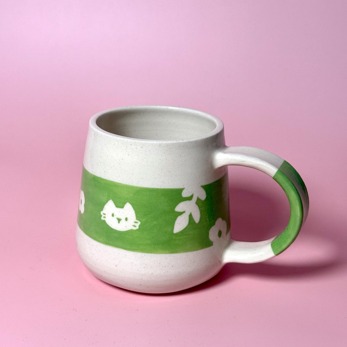 Green Cat Motif Handmade Mug