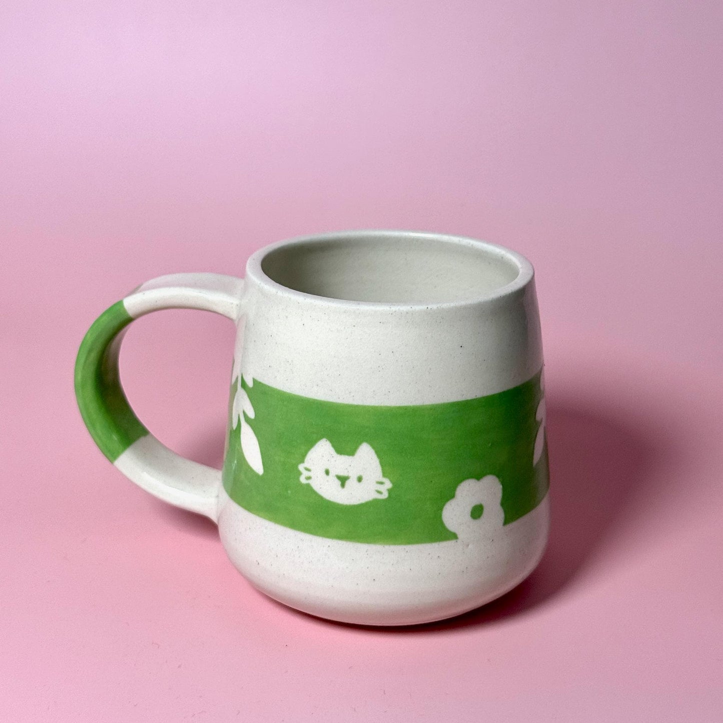 Green Cat Motif Handmade Mug