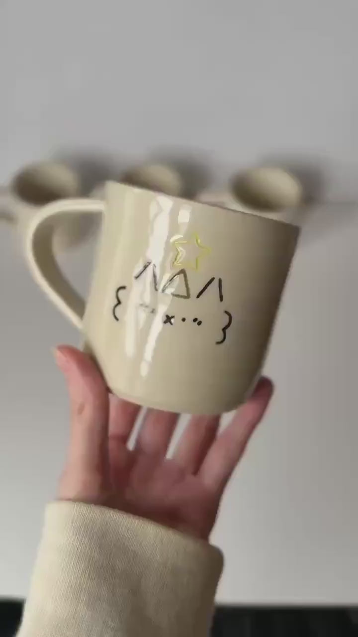 Party Kaomoji Cat Handmade Unique Mug