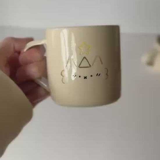 Party Kaomoji Brown Cat Handmade Unique Mug